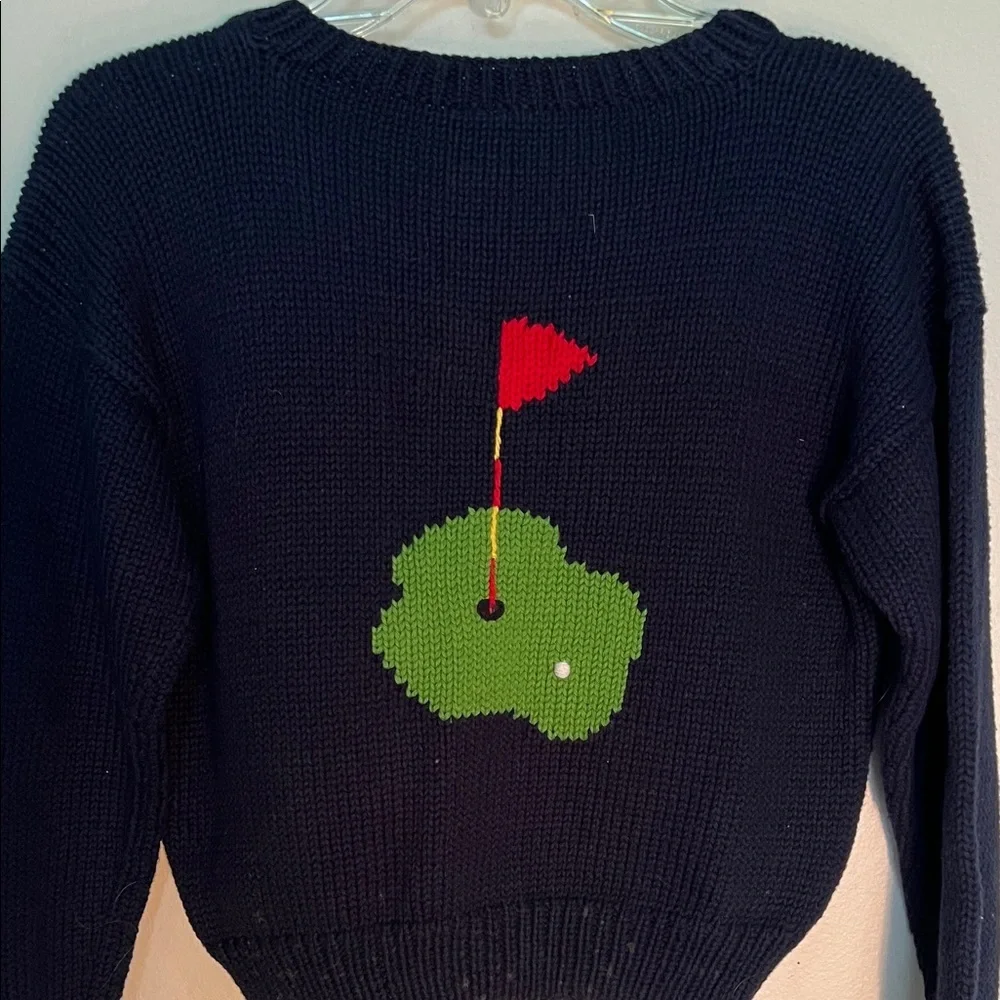 Vintage Bella Bliss Navy Knit Cardigan with Red, White and Green Golf Embroidery